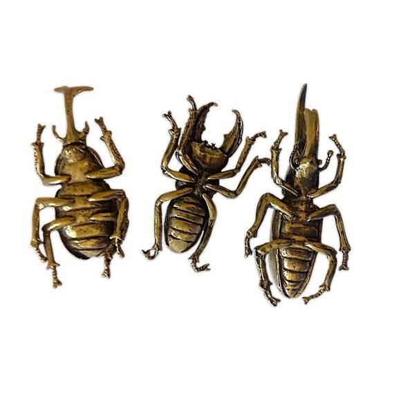 3 Metal Insect Figures Bugs Beetles Gold Tone Steampunk Halloween Cake Topper - Picture 3 of 15